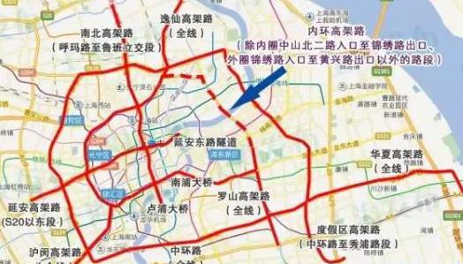 一,高架道路不限行 2,中环高架高峰时间止通行 (过翔殷路隧道